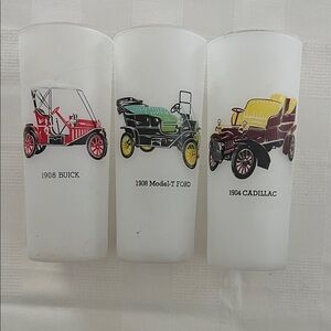 Vintage Antique Car Design Frosted Highball Glass Set